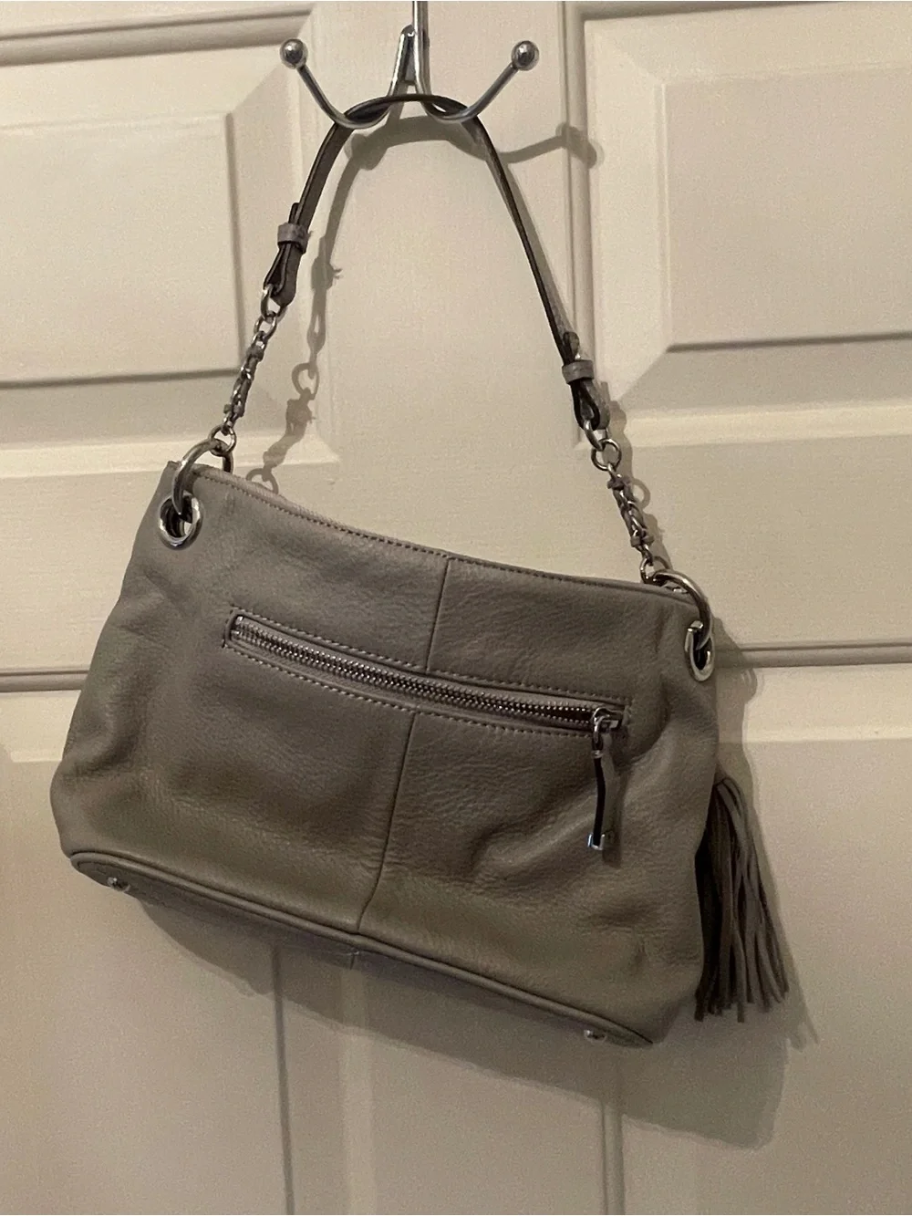Calvin Klein Gray Pebbled Leather Hobo Shoulder Bag with Tassel & CK Charm